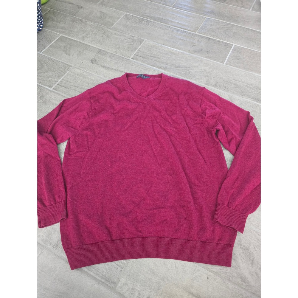 Hart Schaffner Marx Men's XL V-Neck Fine Merino Wool Sweater Burgundy Wine Red